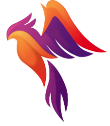 outline of a phoenix in shades of organe and purple